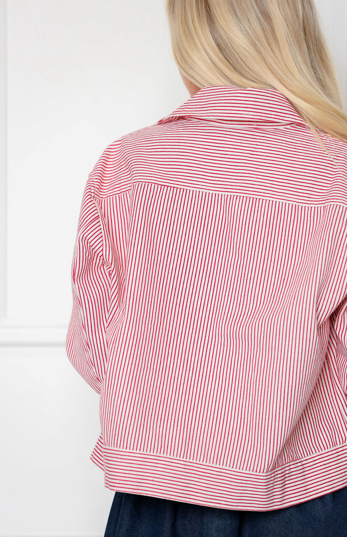 Cherry Red Stripe Zip Up Jacket