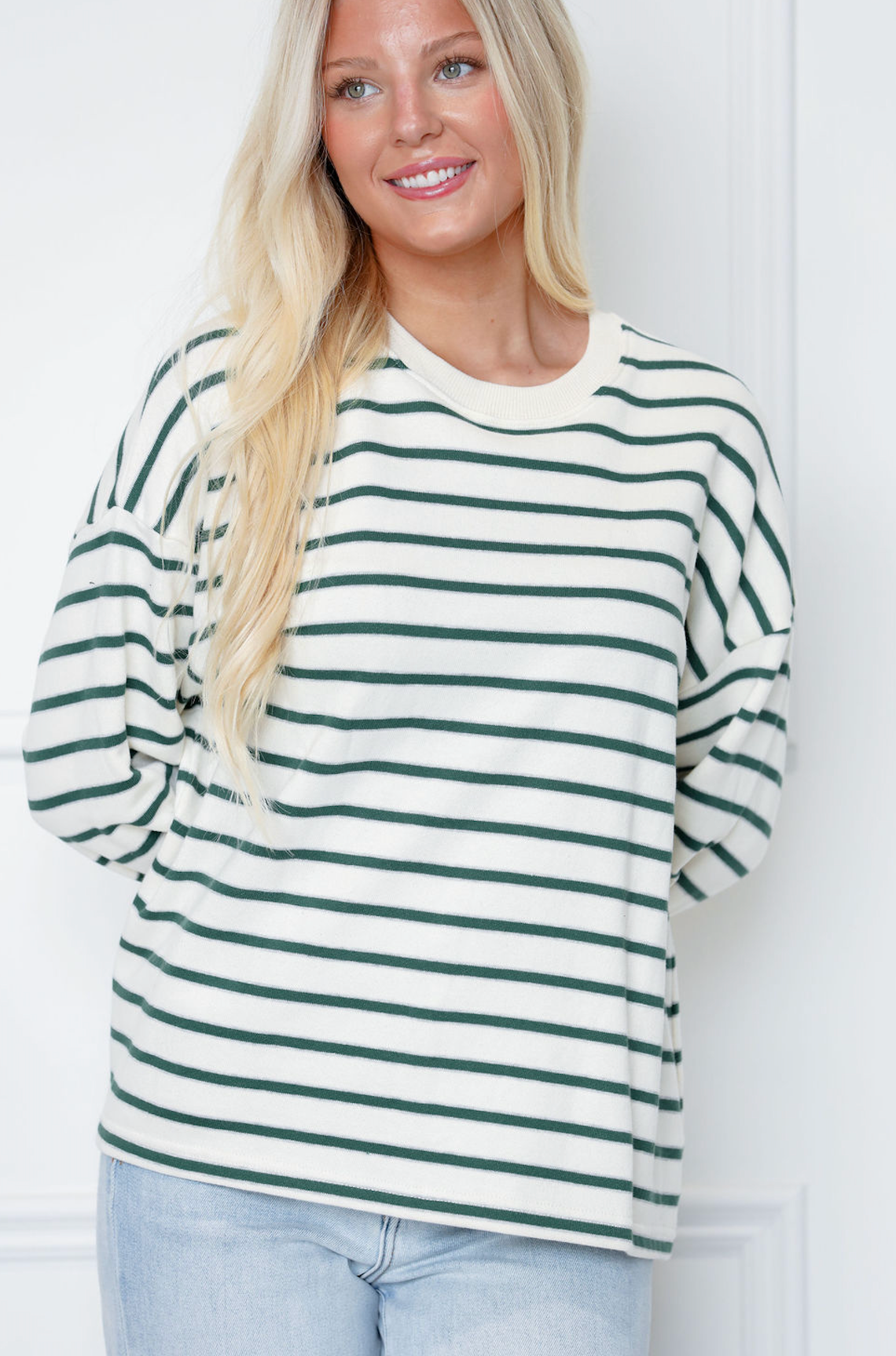 Green Stripe Crewneck Top