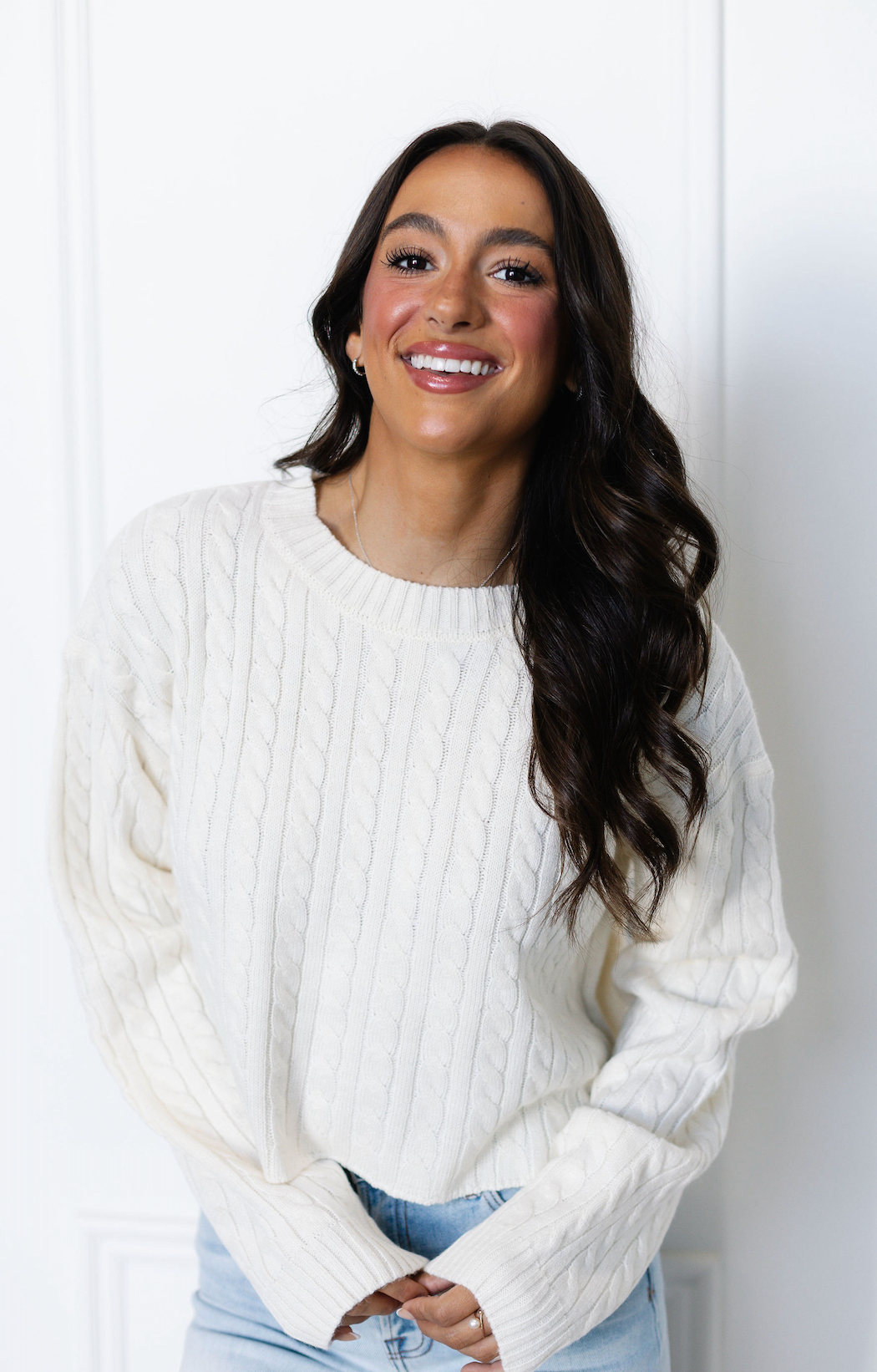 Cable Knit Long Sleeve Sweater Ivory