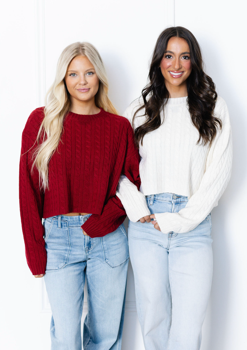 Cable Knit Long Sleeve Sweater Ivory