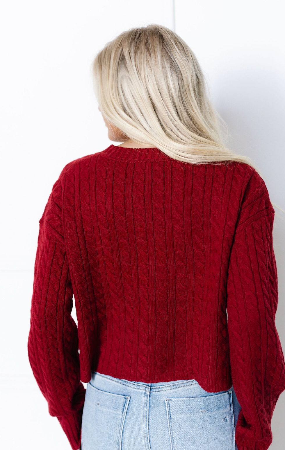 Cable Knit Long Sleeve Sweater Red