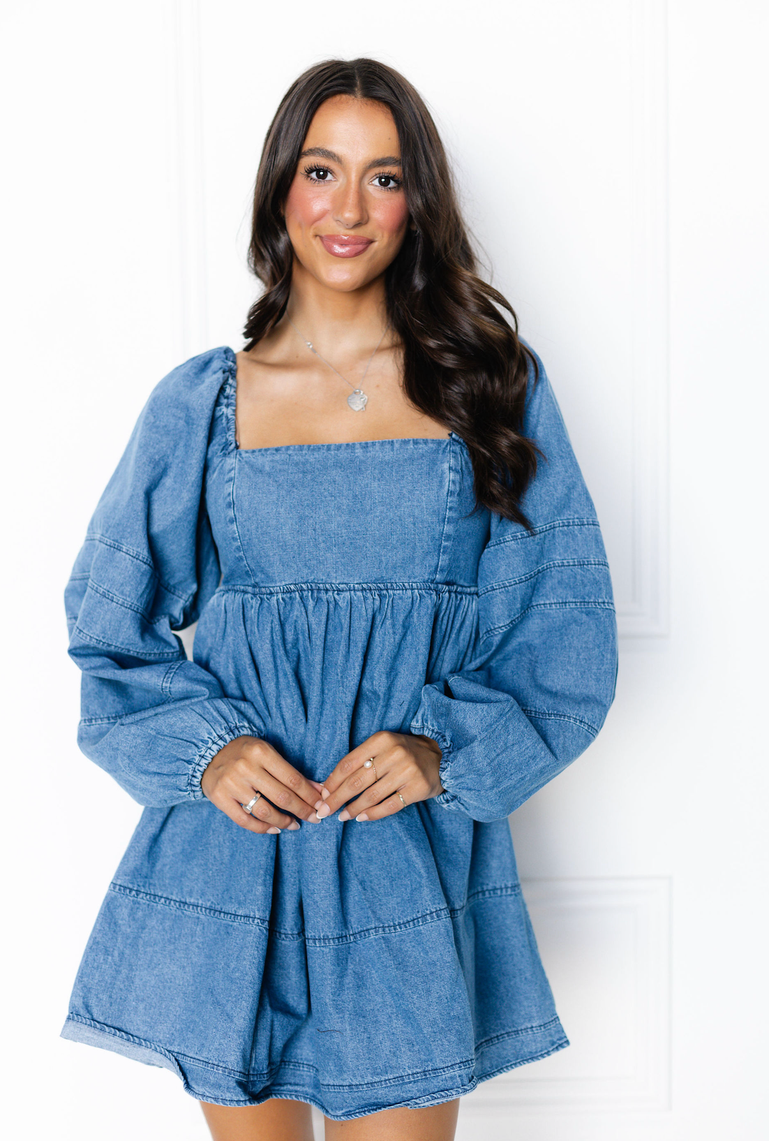 Long Sleeve Babydoll Denim Dress