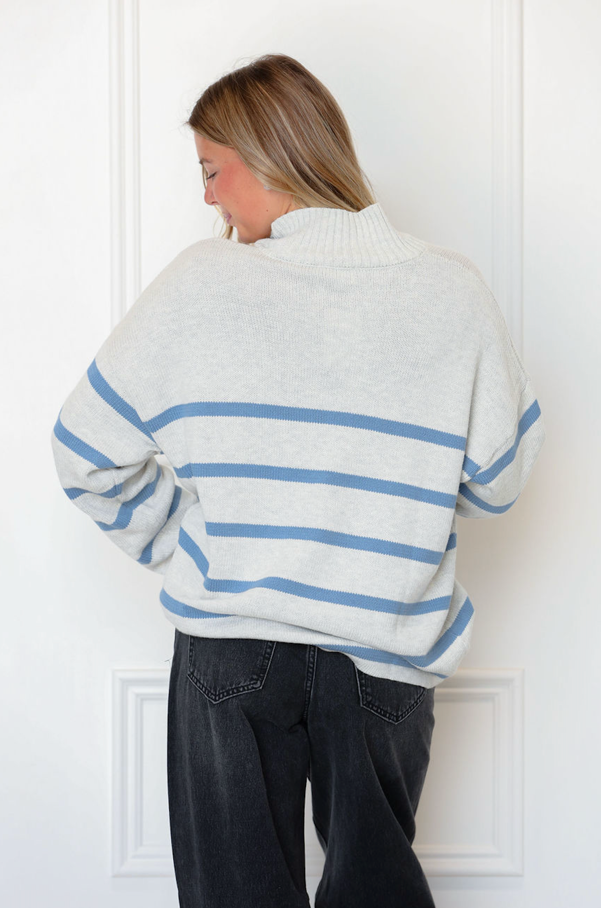Blue Stripe Zip Up Sweater