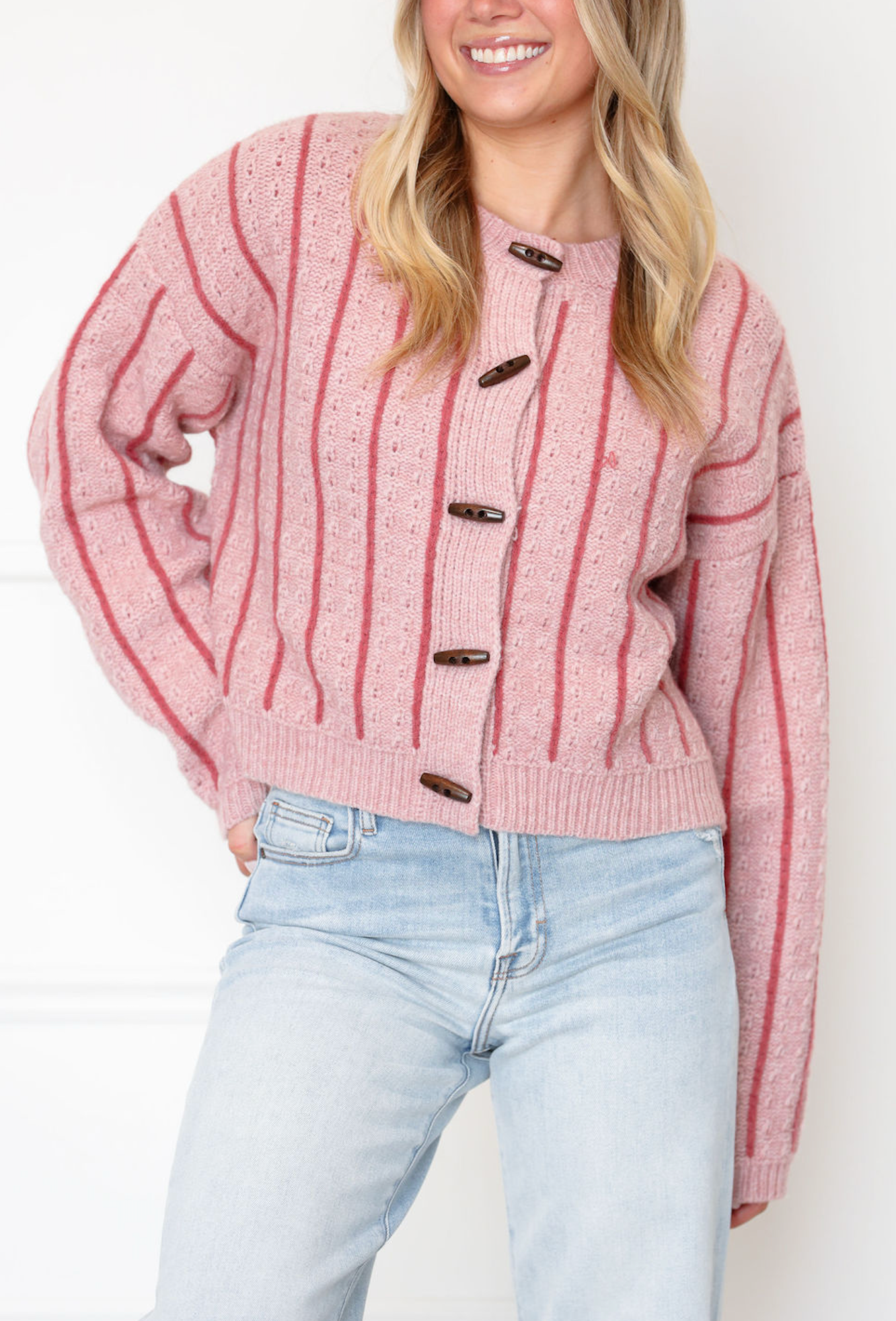 Mauve Stripe Toggle Sweater