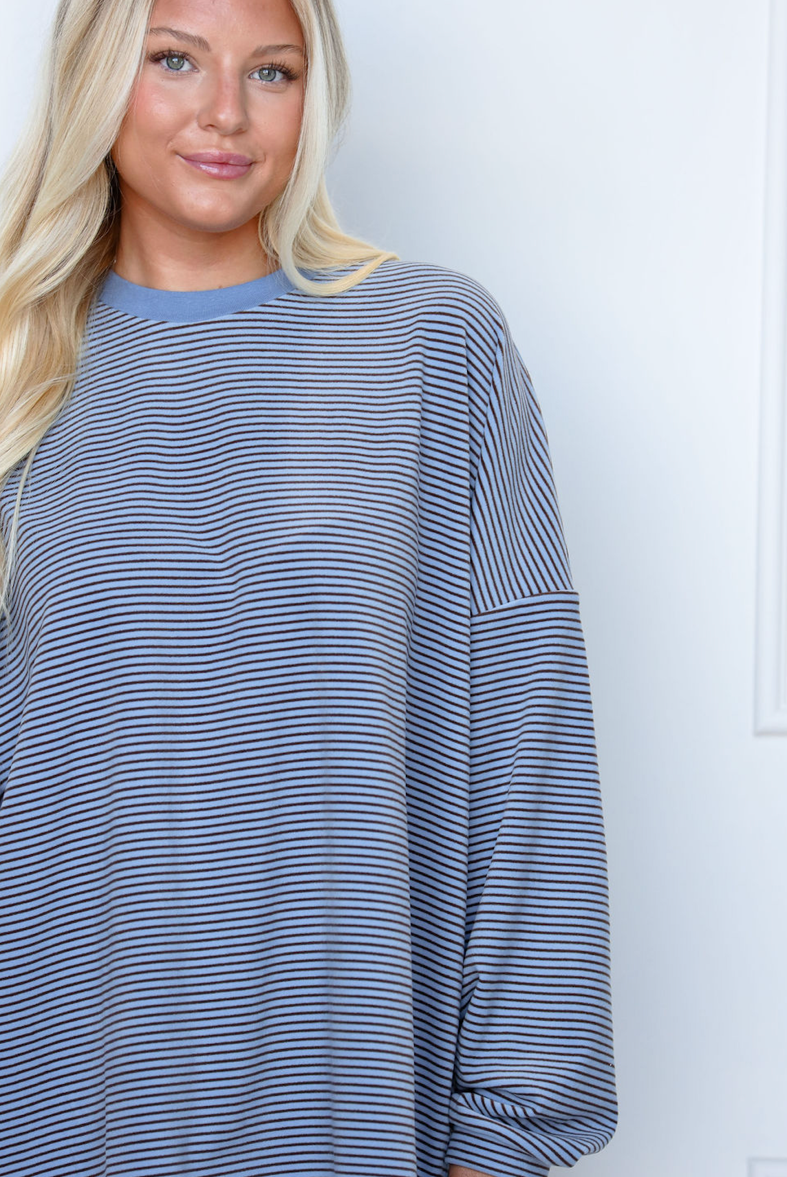 Striped Fleece Oversize Top Blue