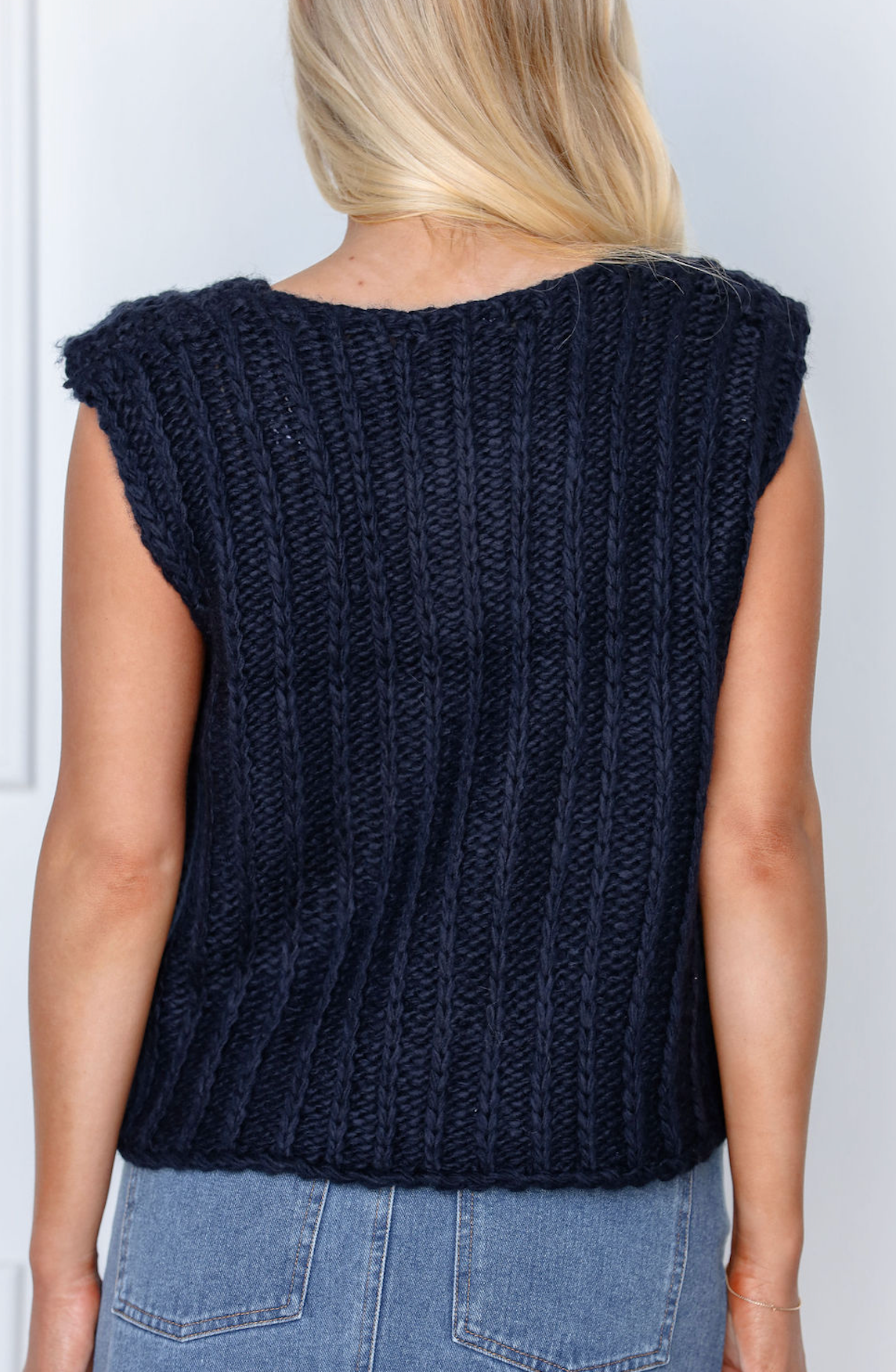 Tie Front Knit Top Navy