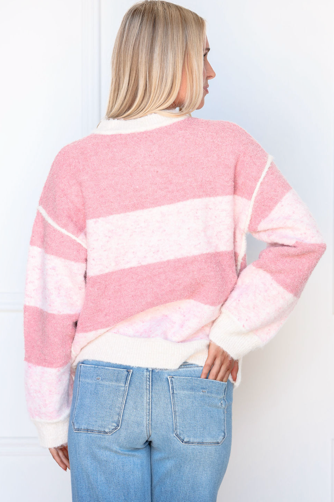 Pink Henley Stripe Sweater