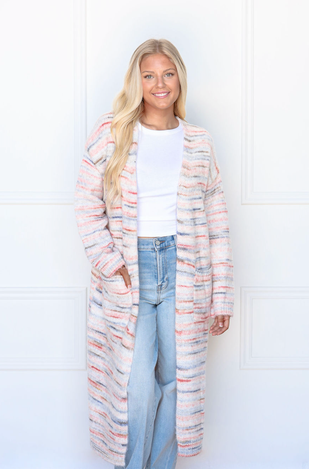 Pink Multi Color Knit Cardigan