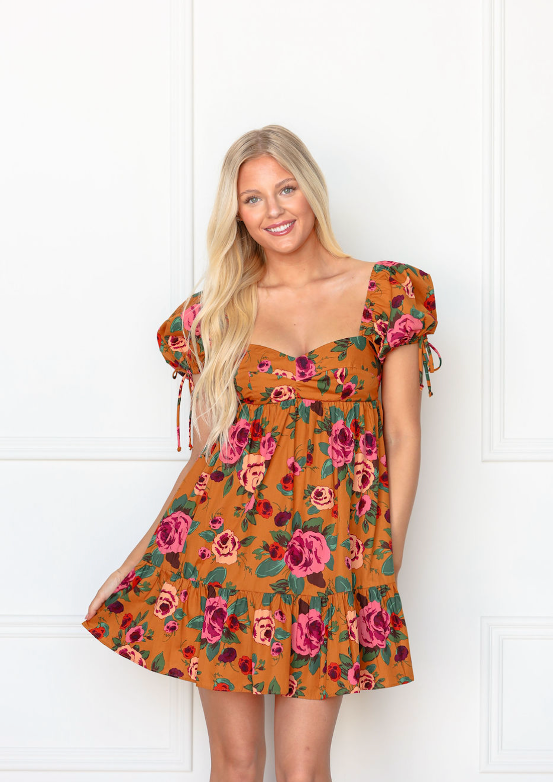 Mustard Floral Babydoll Dress