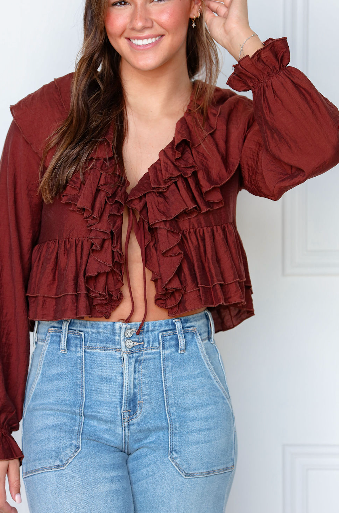 Jasmine Brown Ruffle Blouse