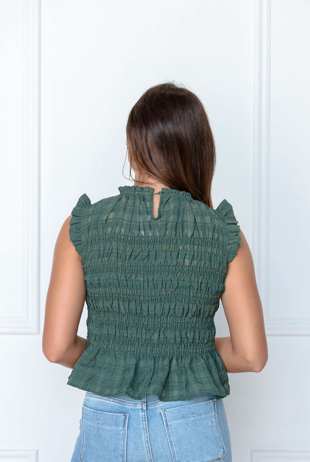 Green Ruffle Smocked Top