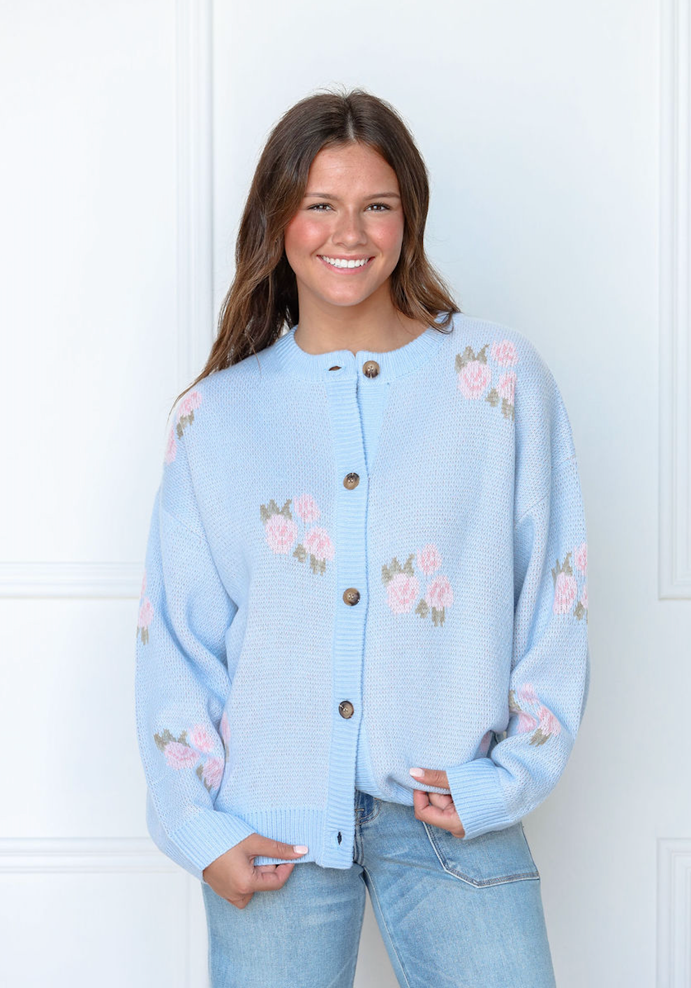 Light Blue Rose Cardigan – Clothe Boutique Light Blue Rose Cardigan – Clothe Boutique