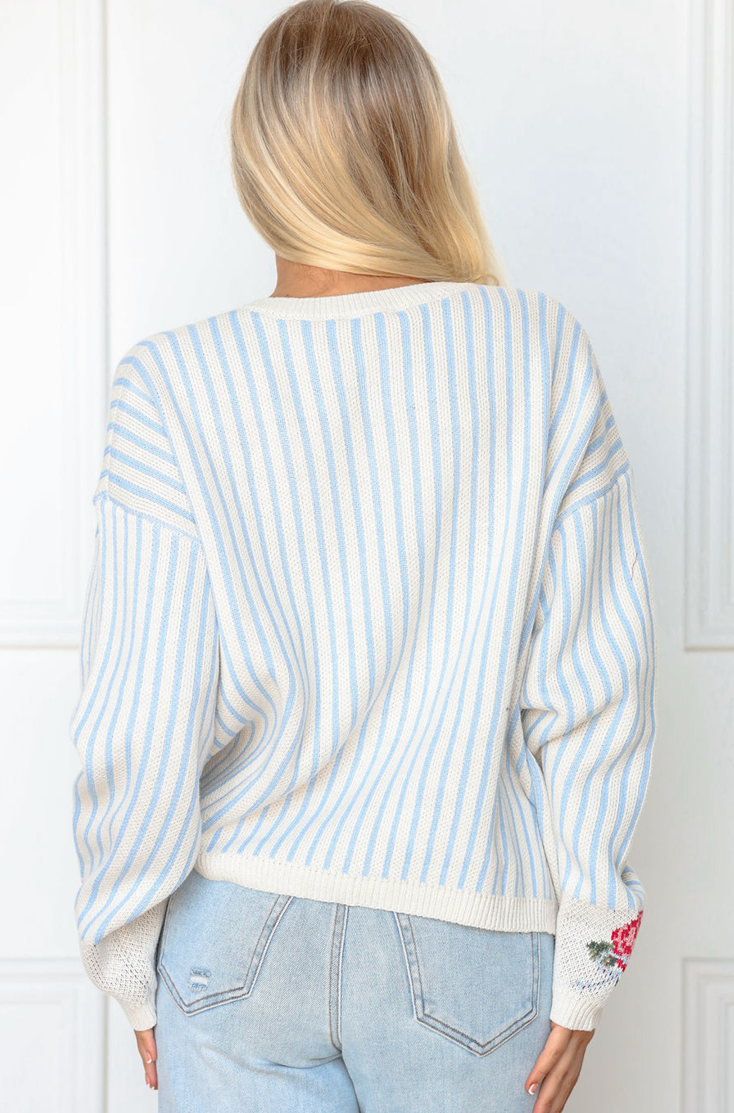 Blue Stripe Rose Pocket Cardi