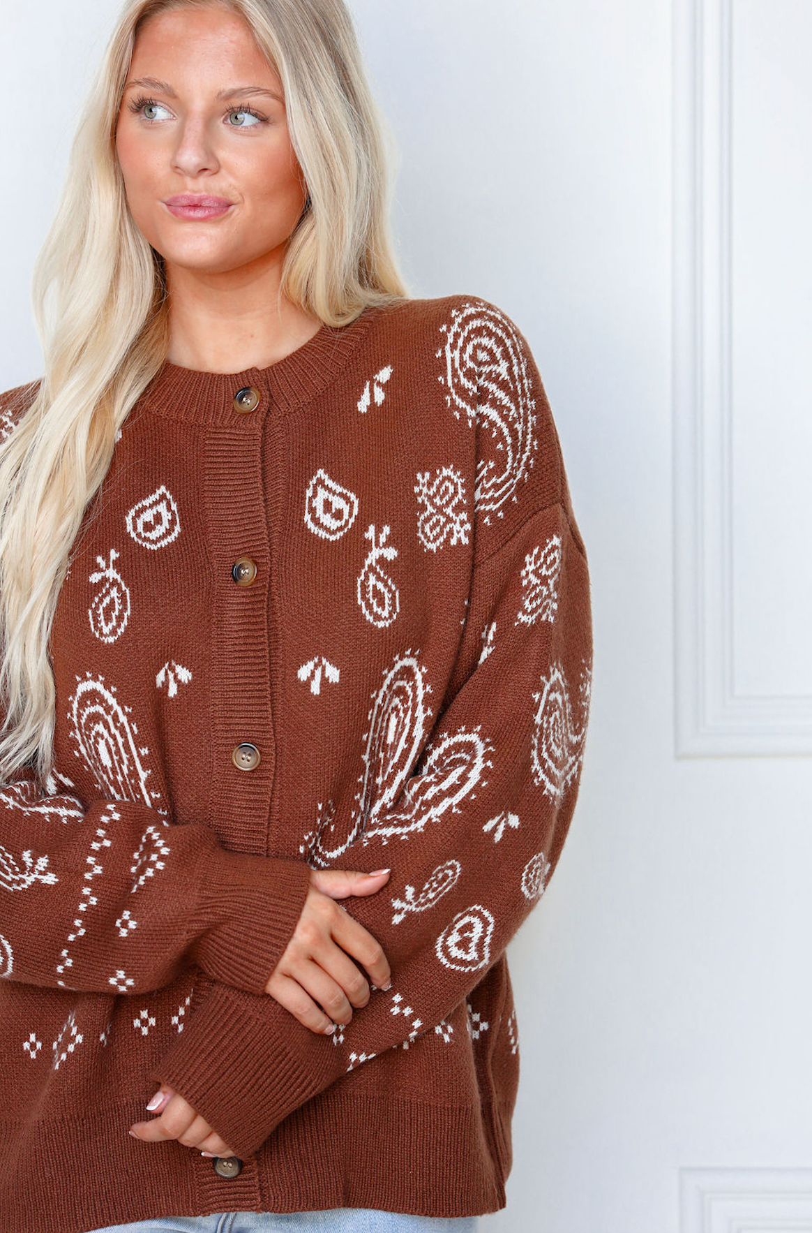Brown/White Paisley Cardigan