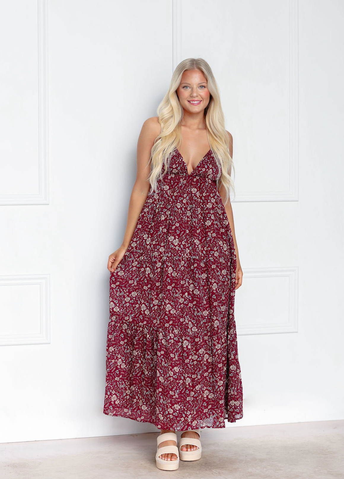 Strappy Plum Floral Maxi Dress