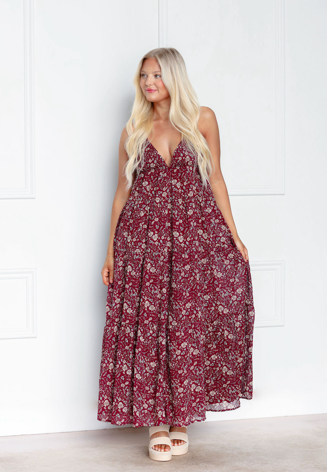 Strappy Plum Floral Maxi Dress