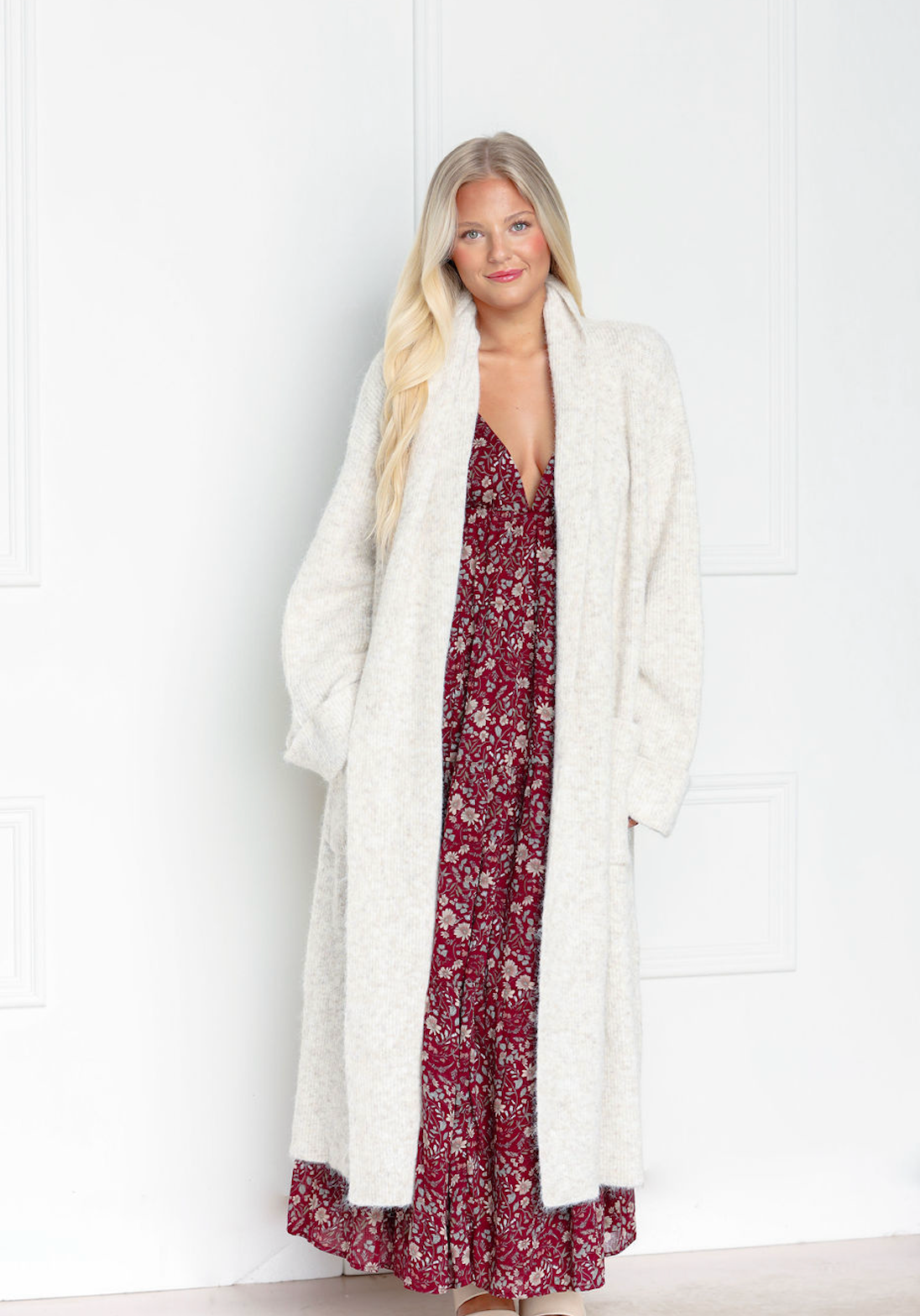 Ribbed Knit Long Cardigan Taupe