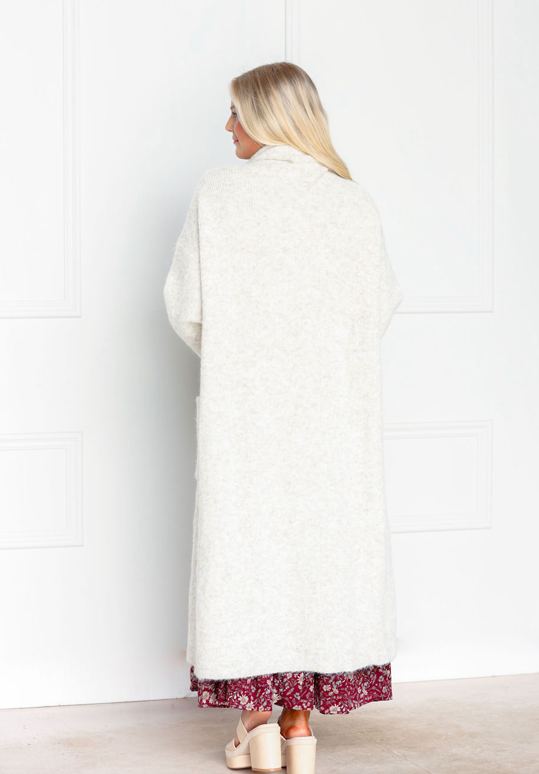 Ribbed Knit Long Cardigan Taupe
