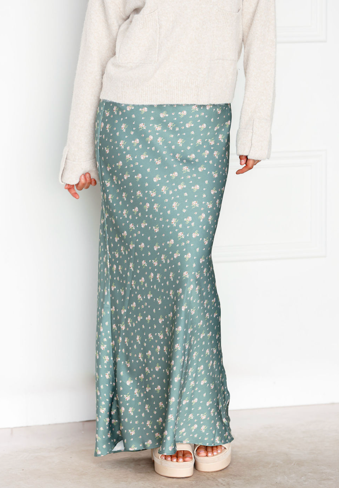 Floral Printed Satin Maxi Skirt