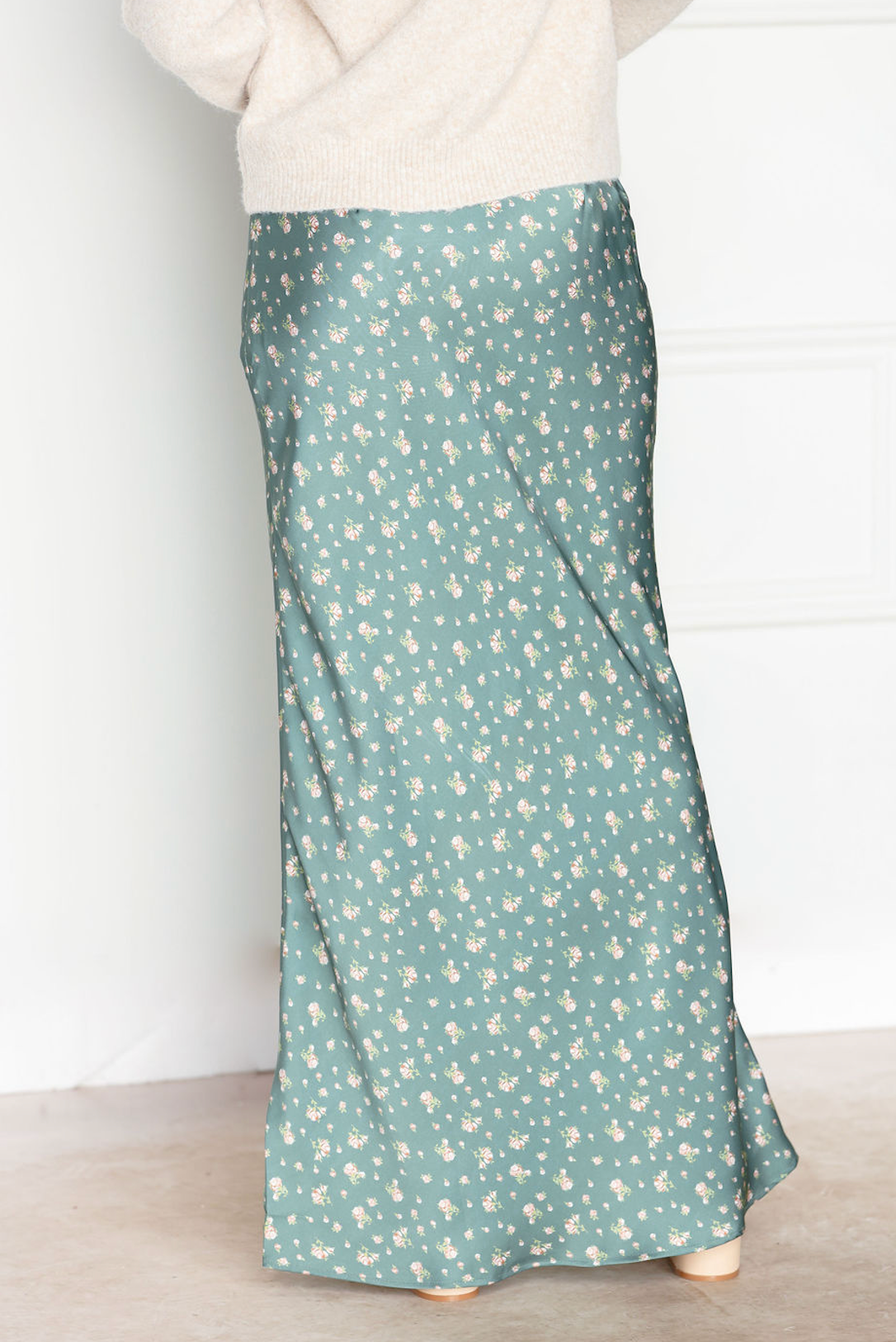 Floral Printed Satin Maxi Skirt