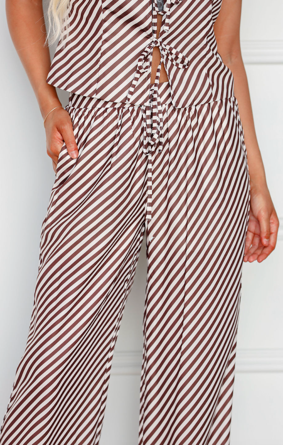 Brown/Cream Stripe Vest & Pants Set of 2