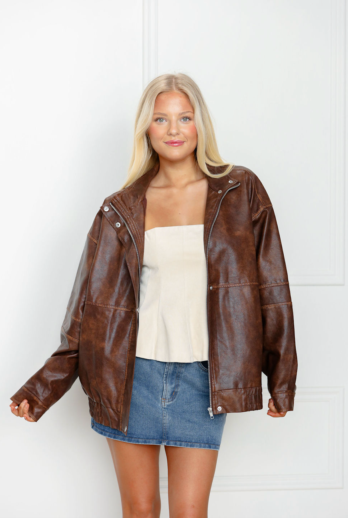 Faux Leather Oversized Bomber Jacket