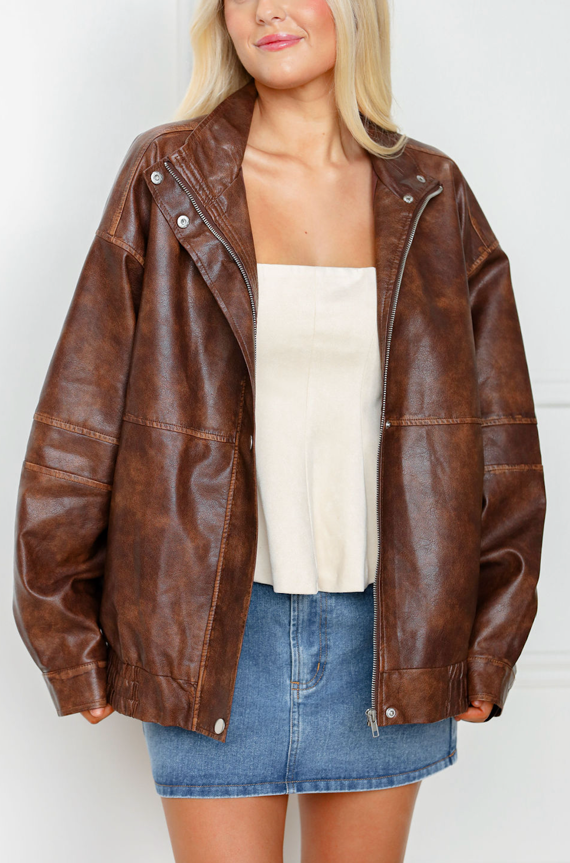 Faux Leather Oversized Bomber Jacket