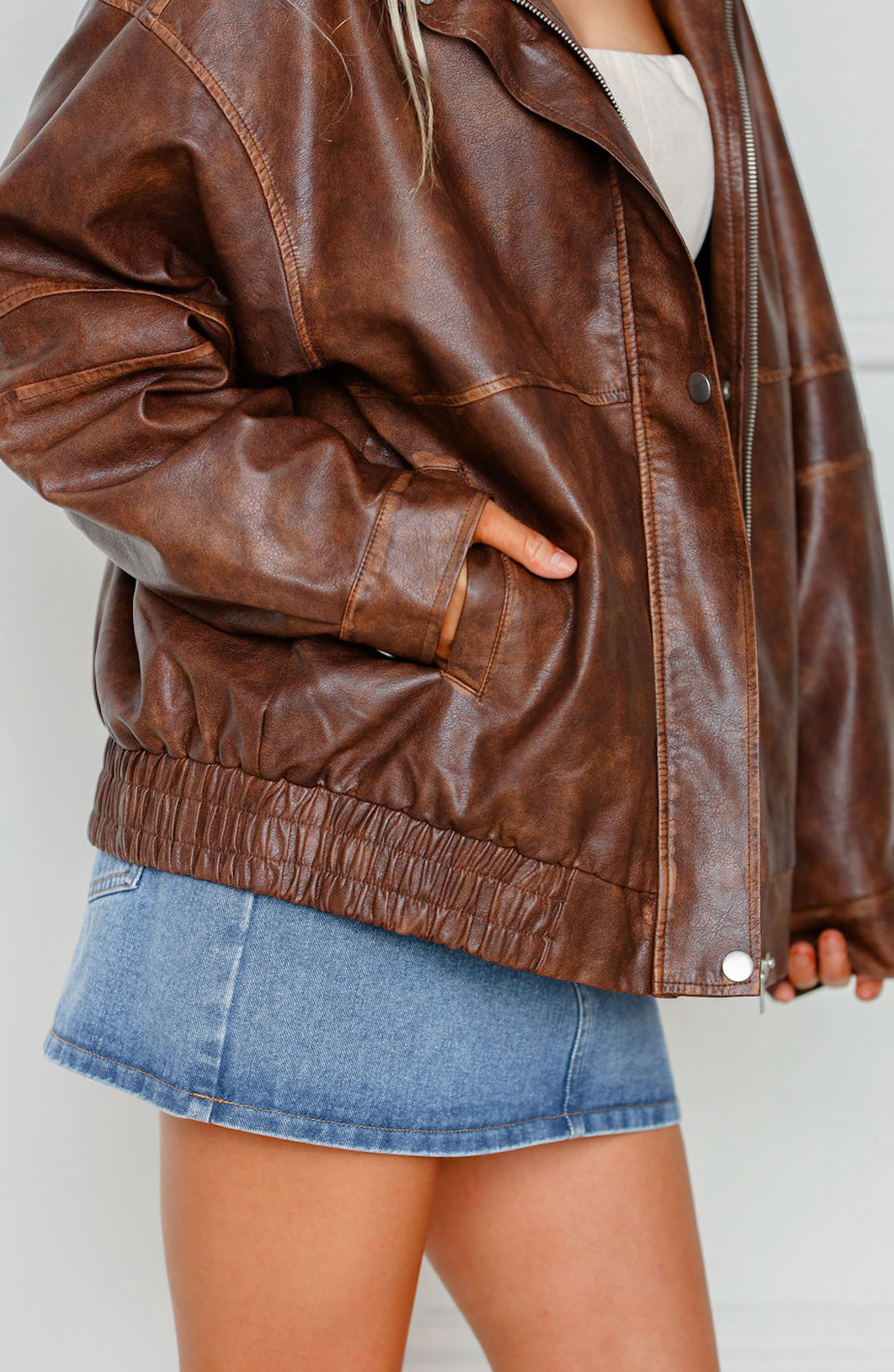 Faux Leather Oversized Bomber Jacket