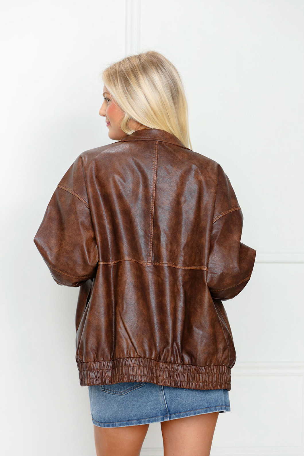 Faux Leather Oversized Bomber Jacket