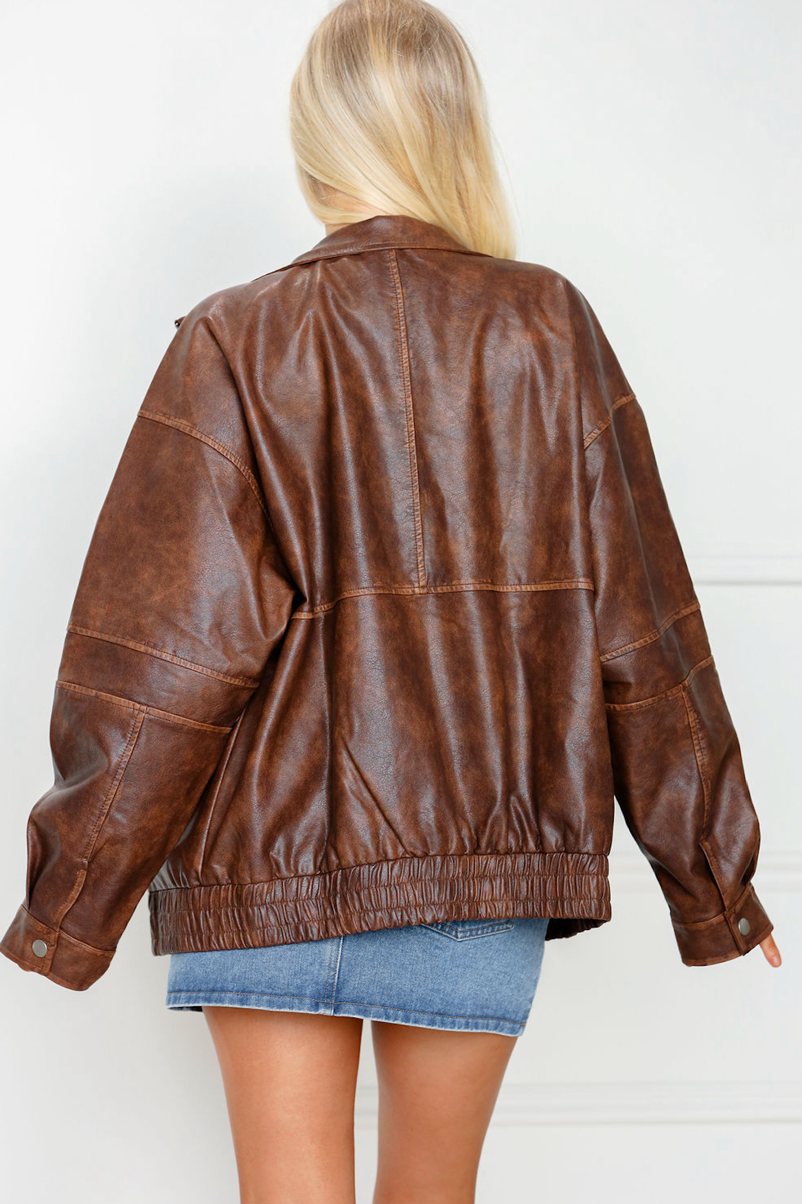Faux Leather Oversized Bomber Jacket
