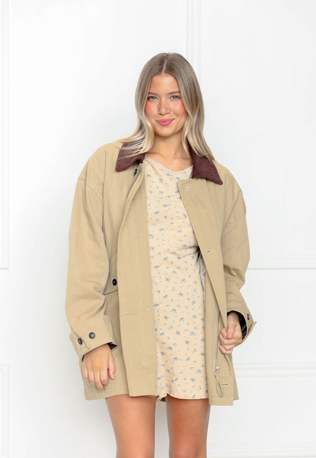 Corduroy Collar Oversized Jacket Khaki