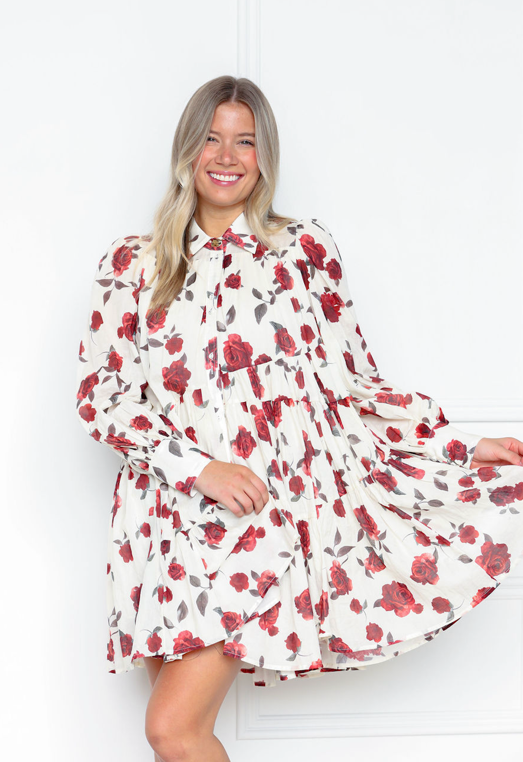 Riley Red Floral Babydoll Dress