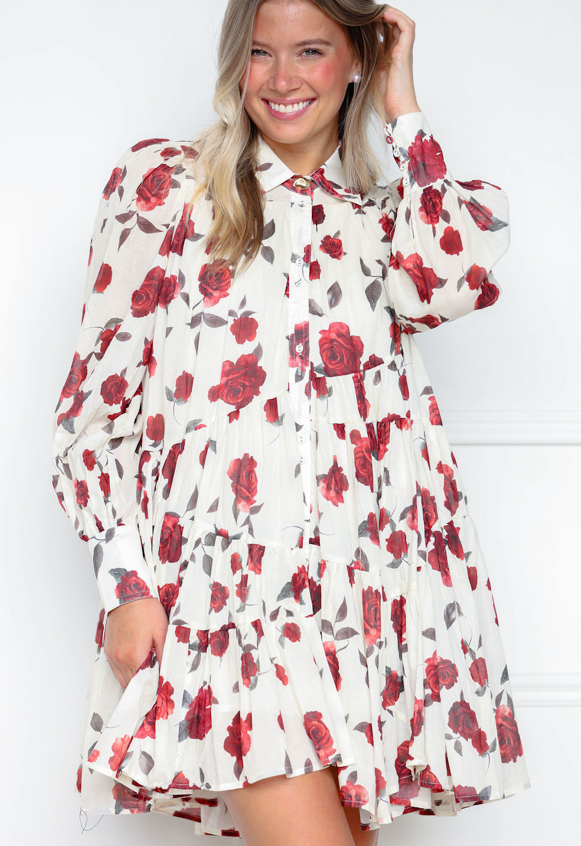 Riley Red Floral Babydoll Dress