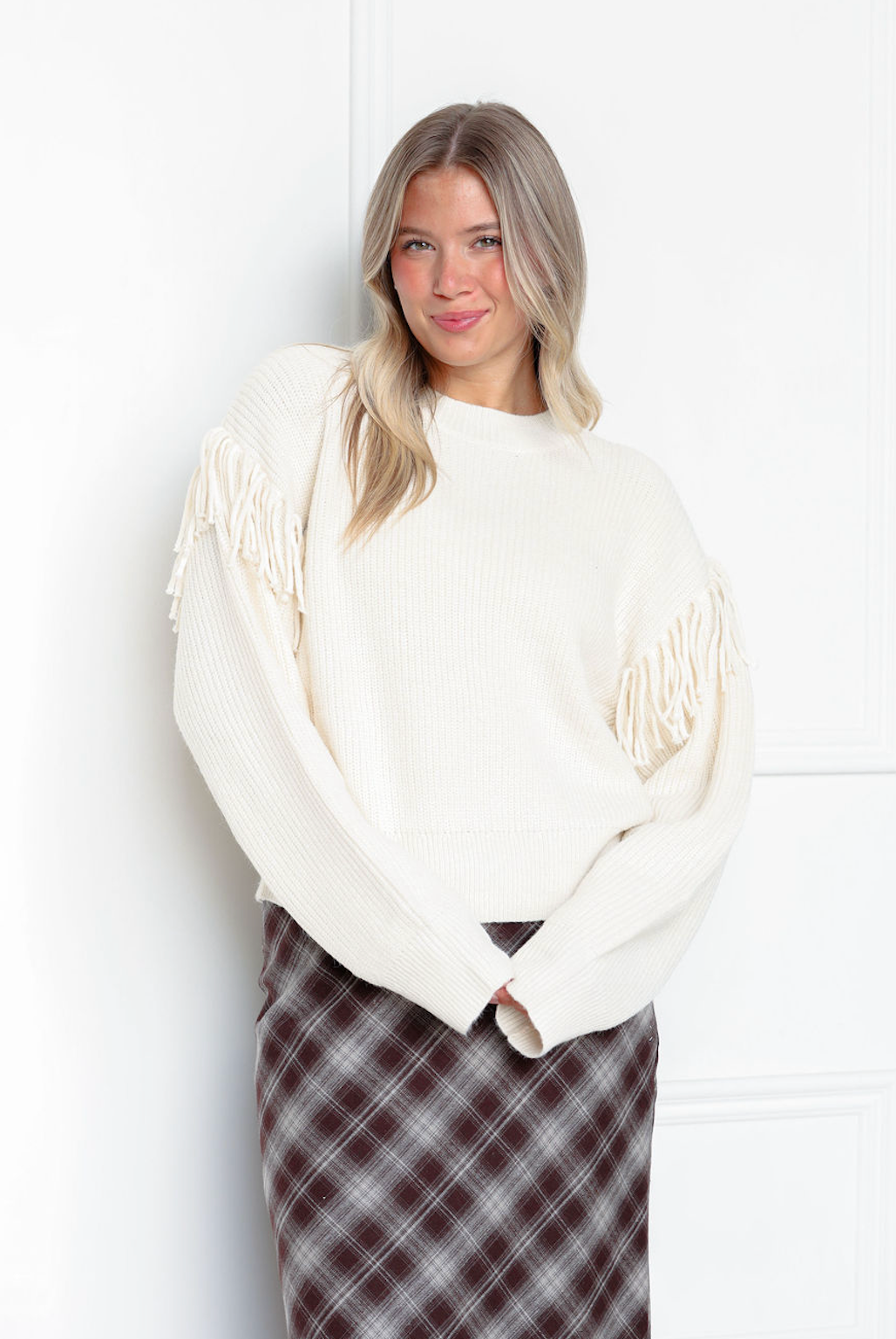 Taupe Fringe Sleeve Sweater