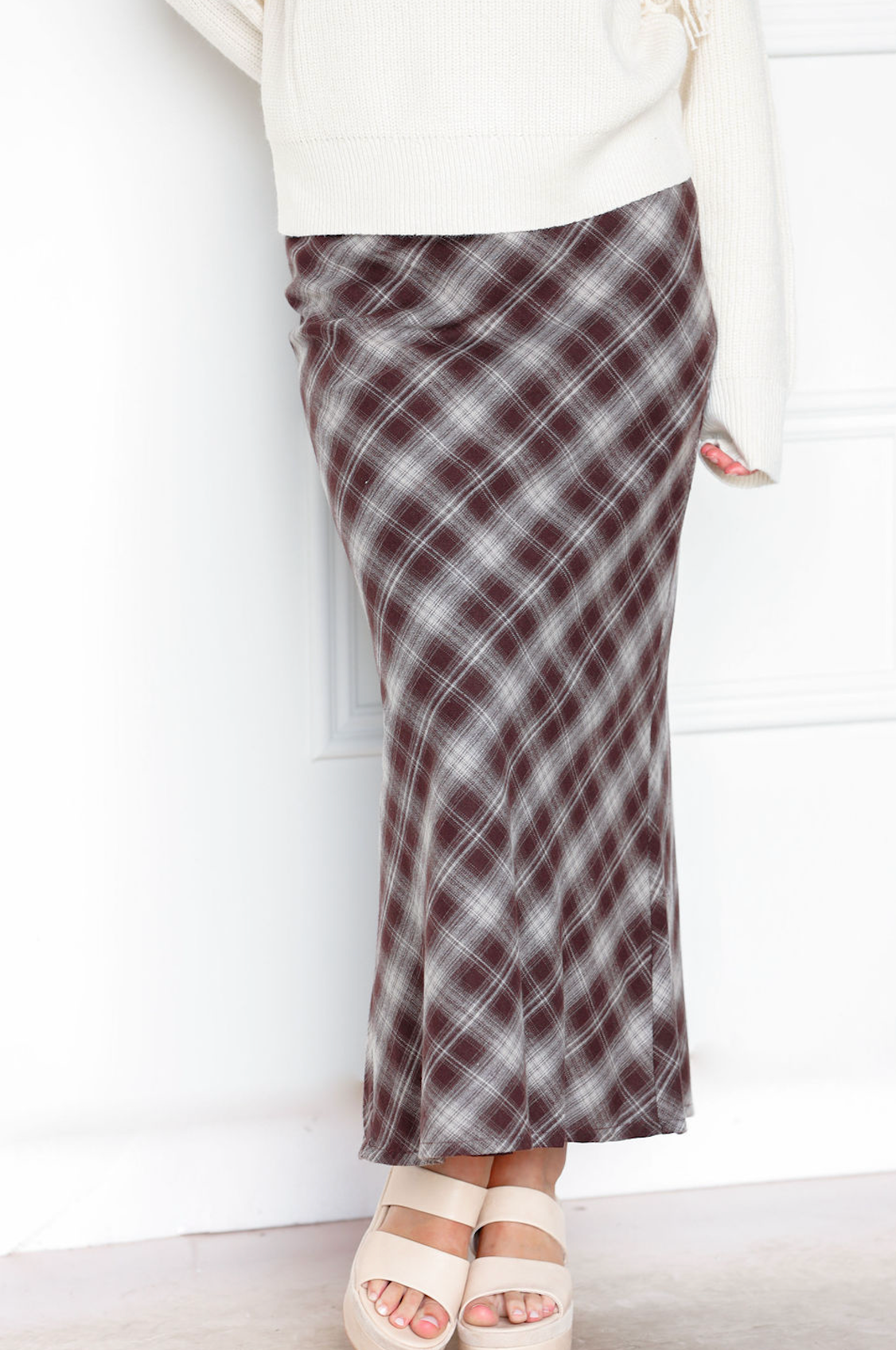 Plaid Checker Midi Skirt