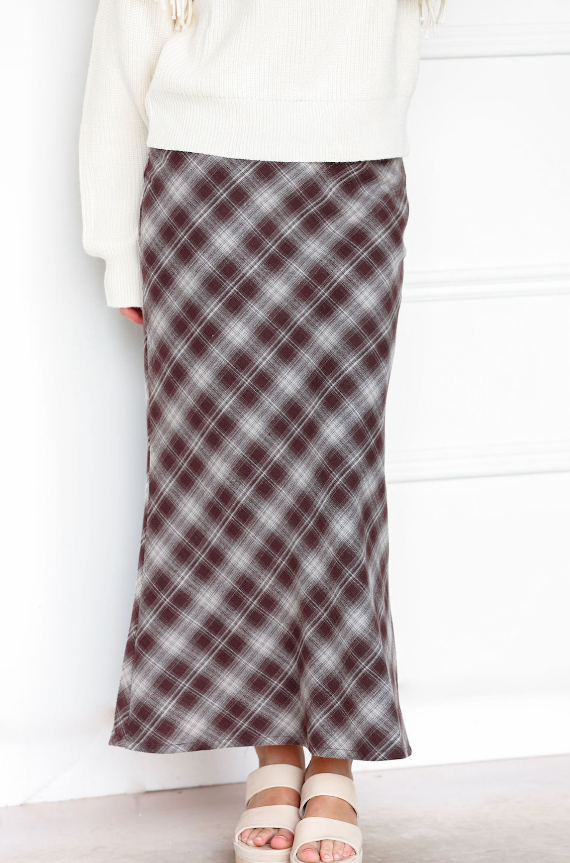 Plaid Checker Midi Skirt