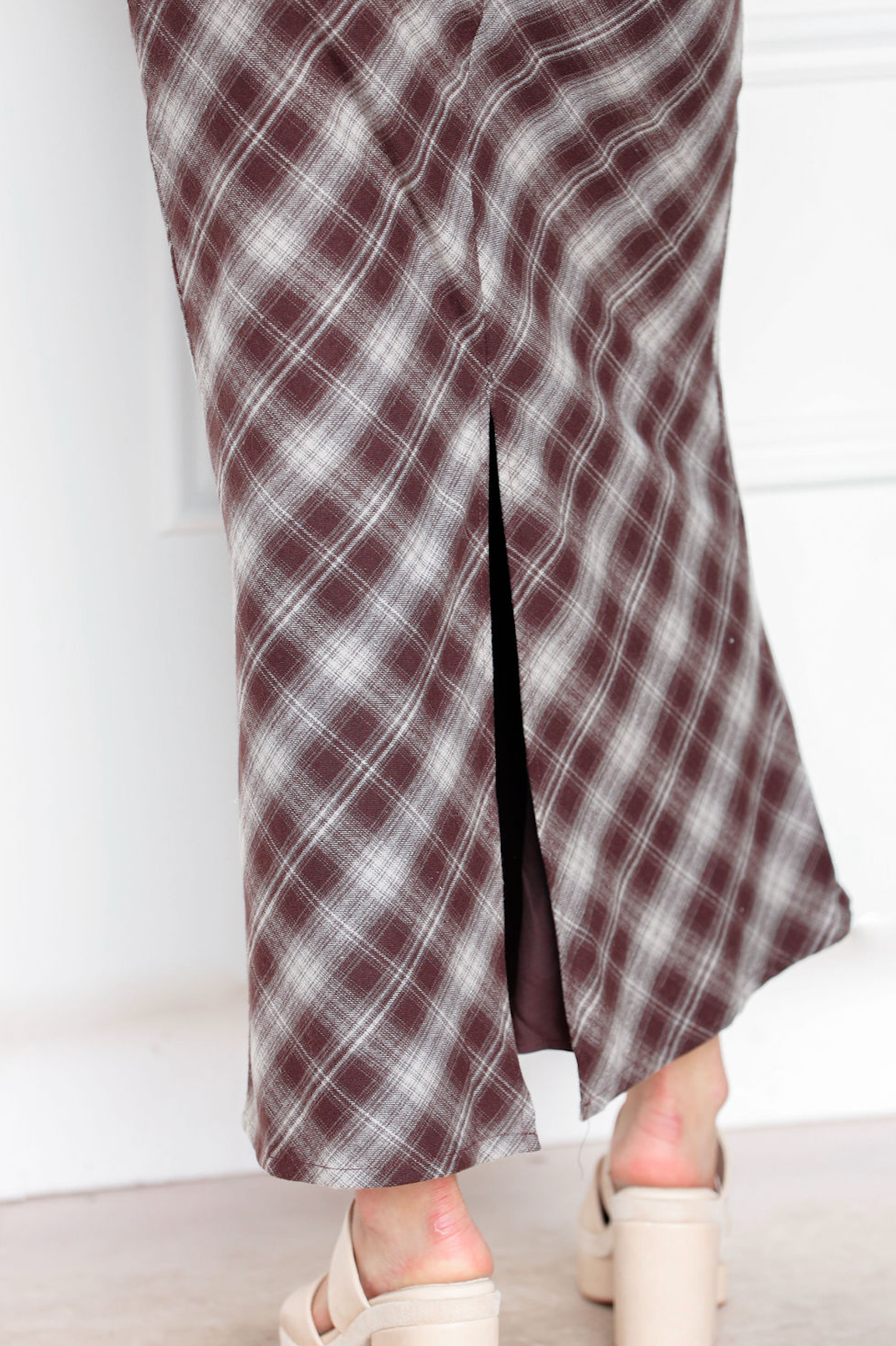 Plaid Checker Midi Skirt