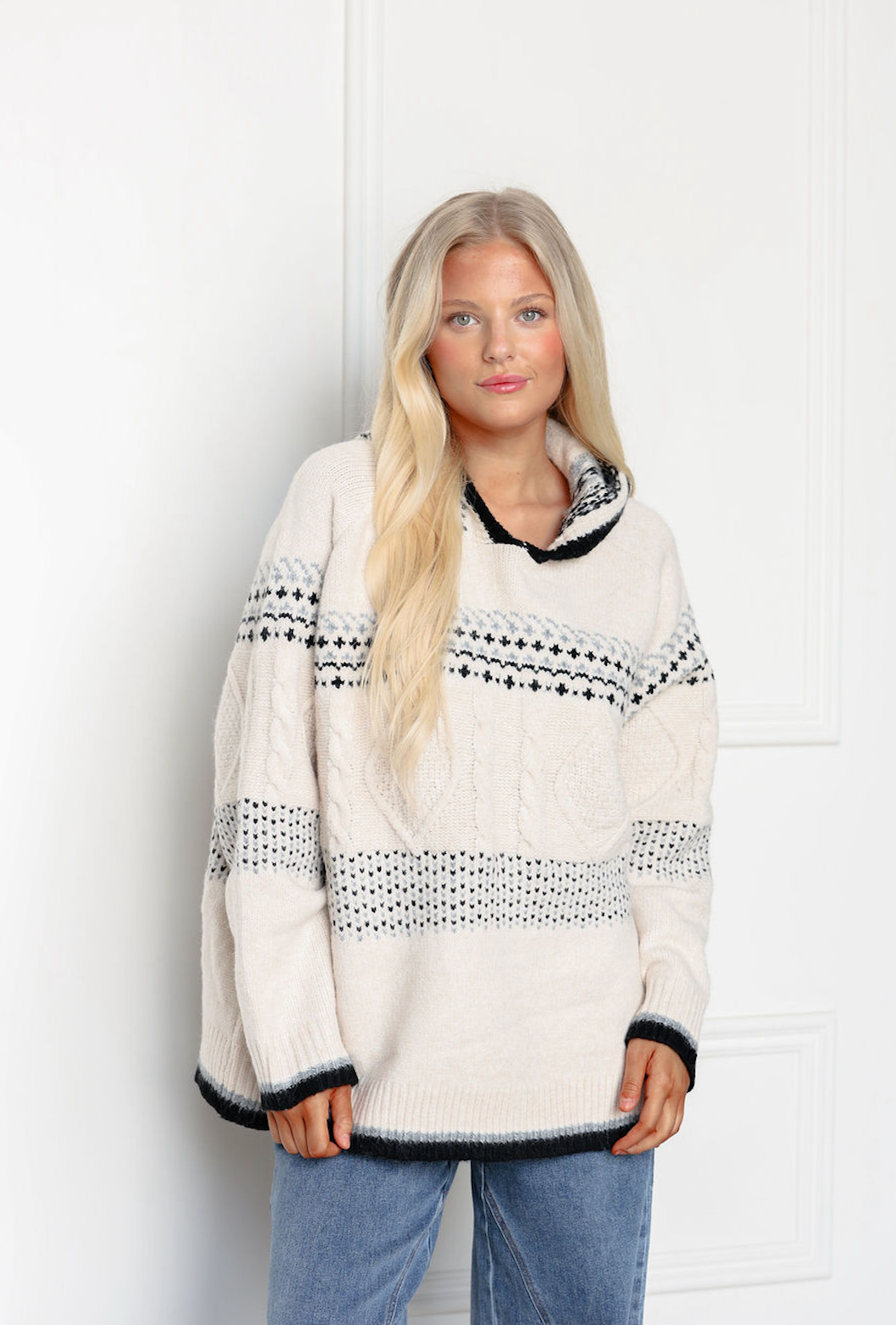 Fair Isle Hooded Knit Sweater