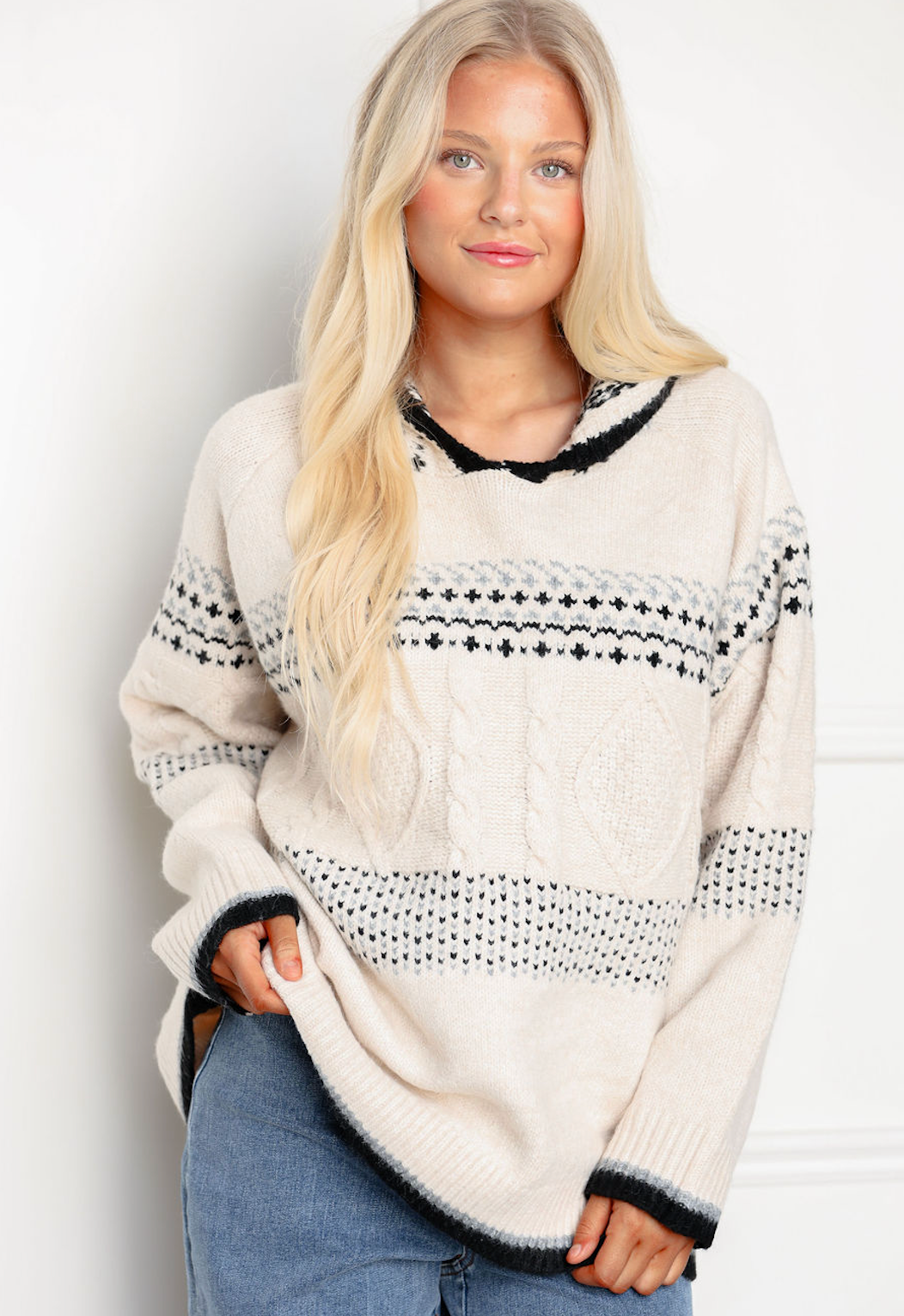 Fair Isle Hooded Knit Sweater