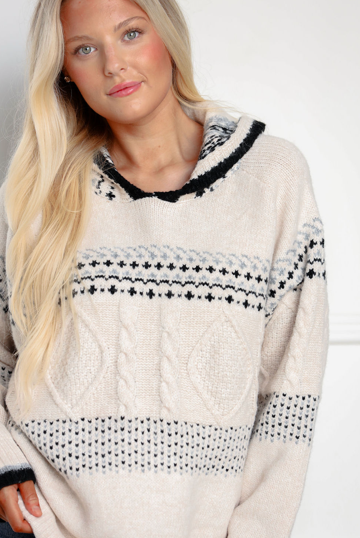 Fair Isle Hooded Knit Sweater