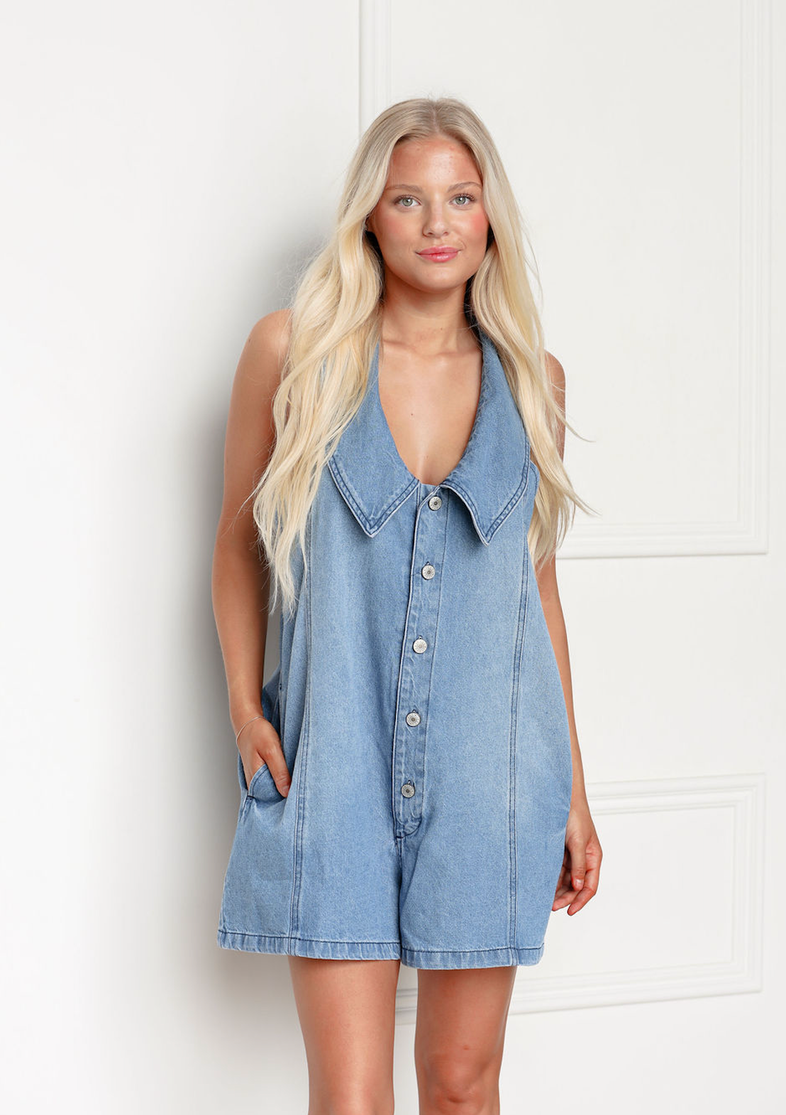 Denim Oversized Collar Romper