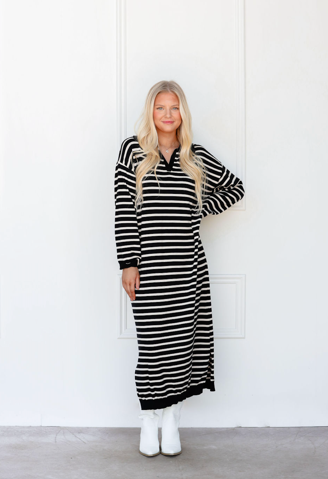 Collared Stripe Sweater Dress
