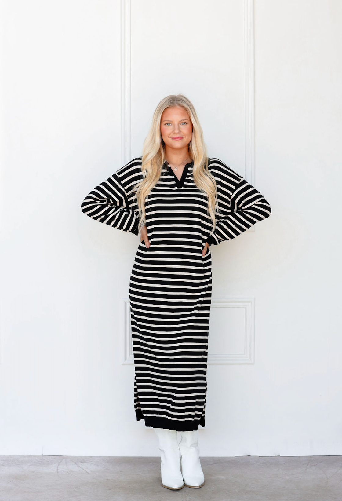 Collared Stripe Sweater Dress