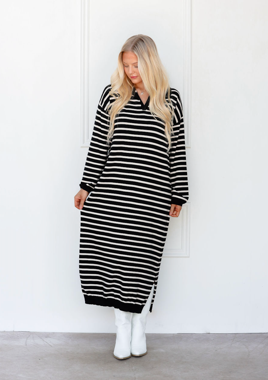 Collared Stripe Sweater Dress