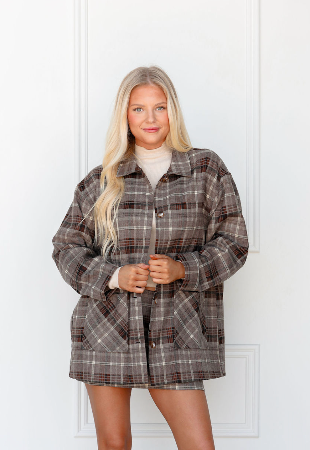 Oversize Plaid Jacket & Mini Skirt Set of 2