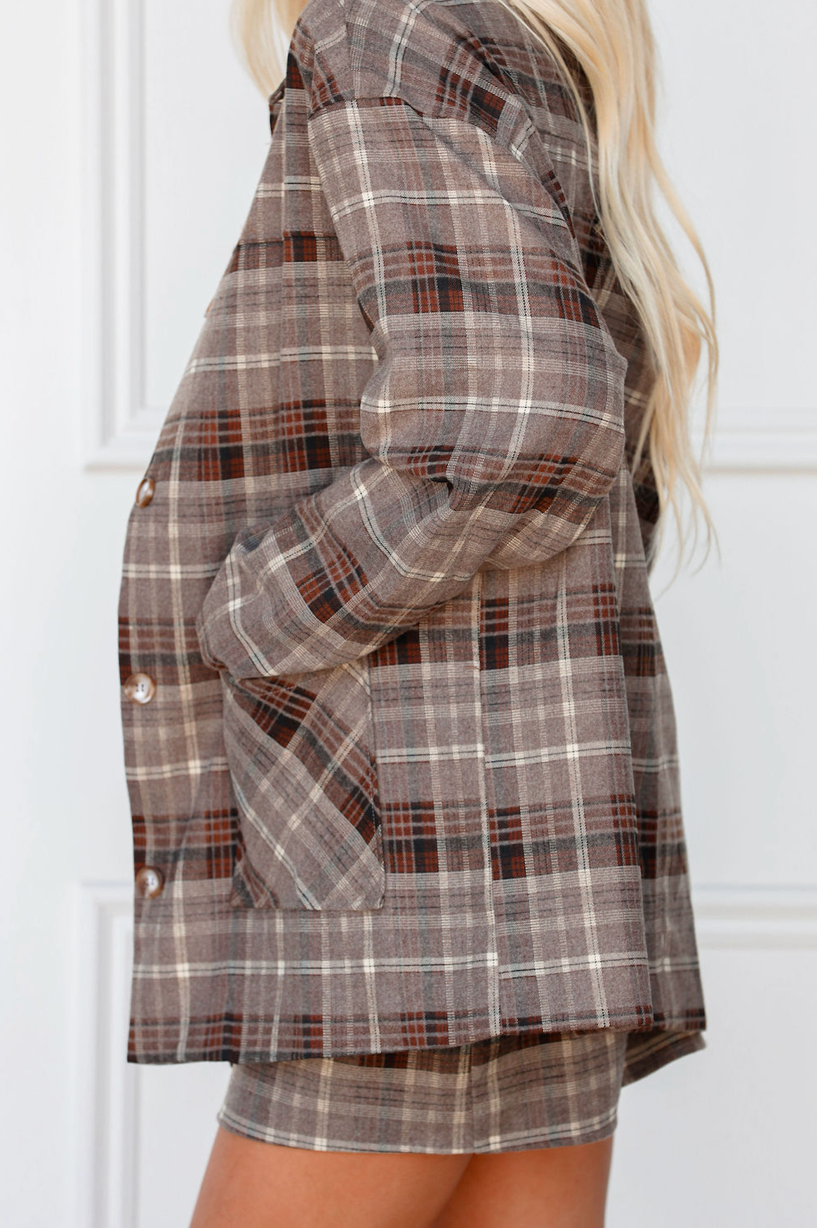 Oversize Plaid Jacket & Mini Skirt Set of 2
