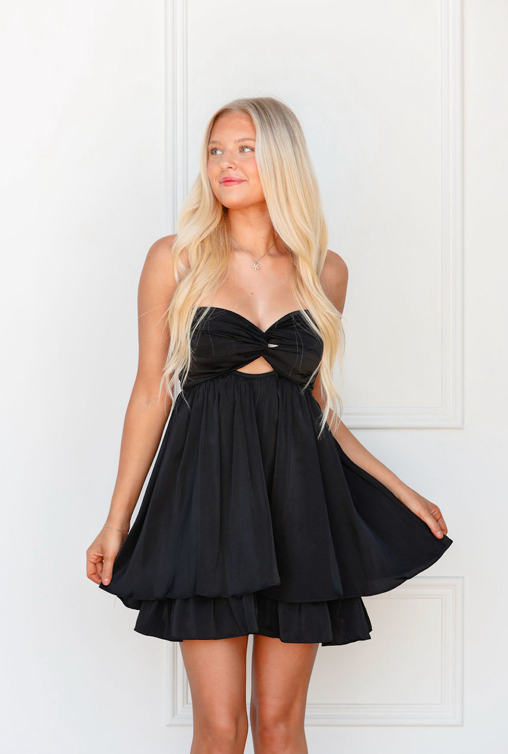 Twist Strapless Satin Dress Black