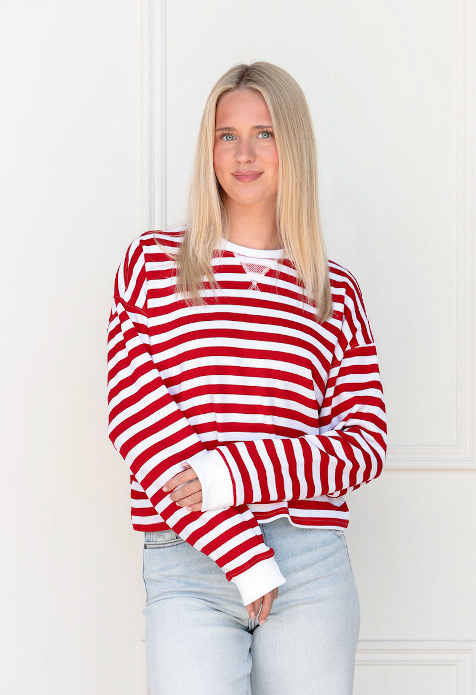 Red/White Striped Crewneck Top