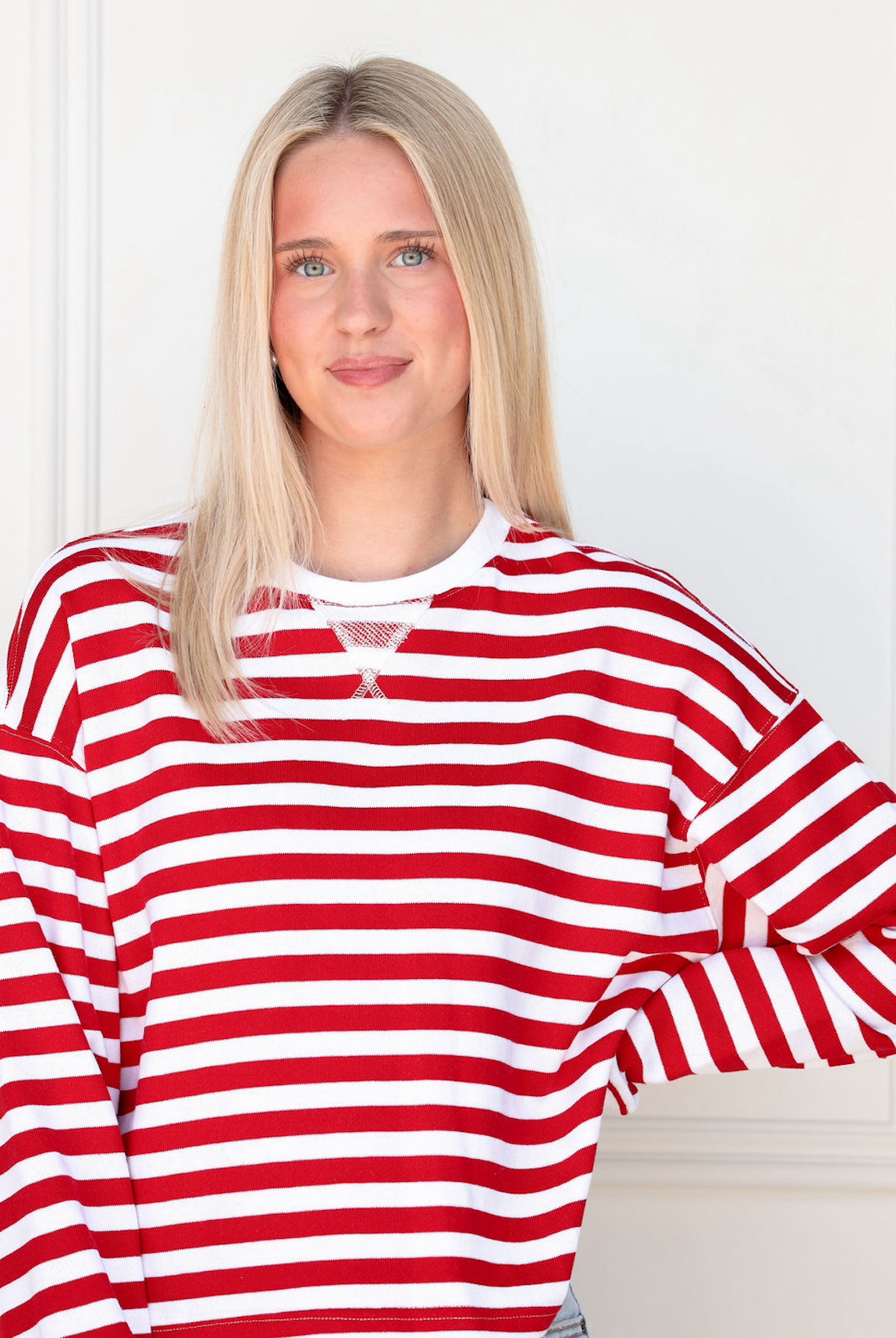 Red/White Striped Crewneck Top