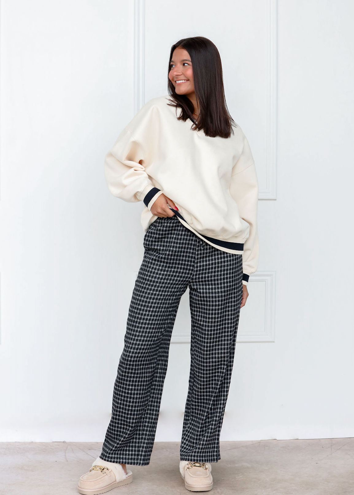 Black Plaid Drawstring Pants